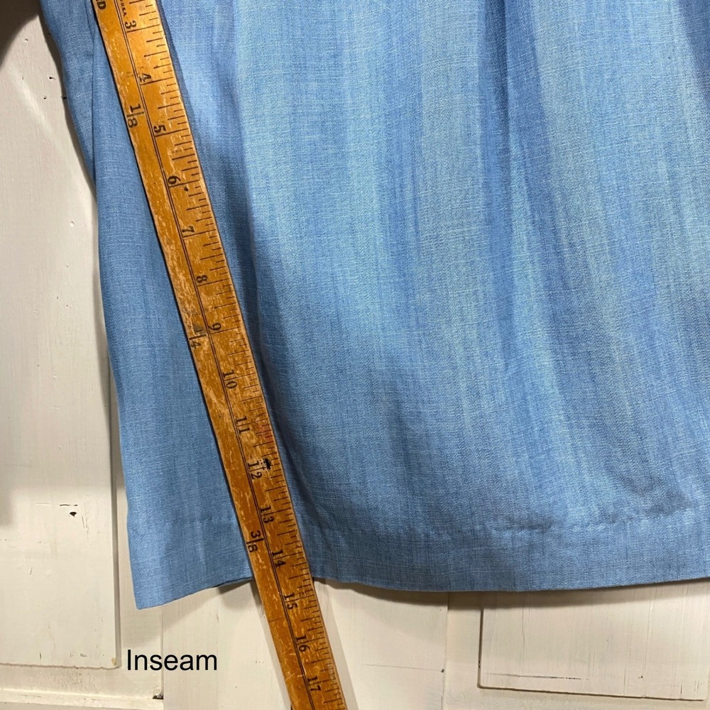 Blue High Waisted Wide Leg Culotte Pants Pleated Chambray 29W Flowy Airy Boho - Picture 5 of 11